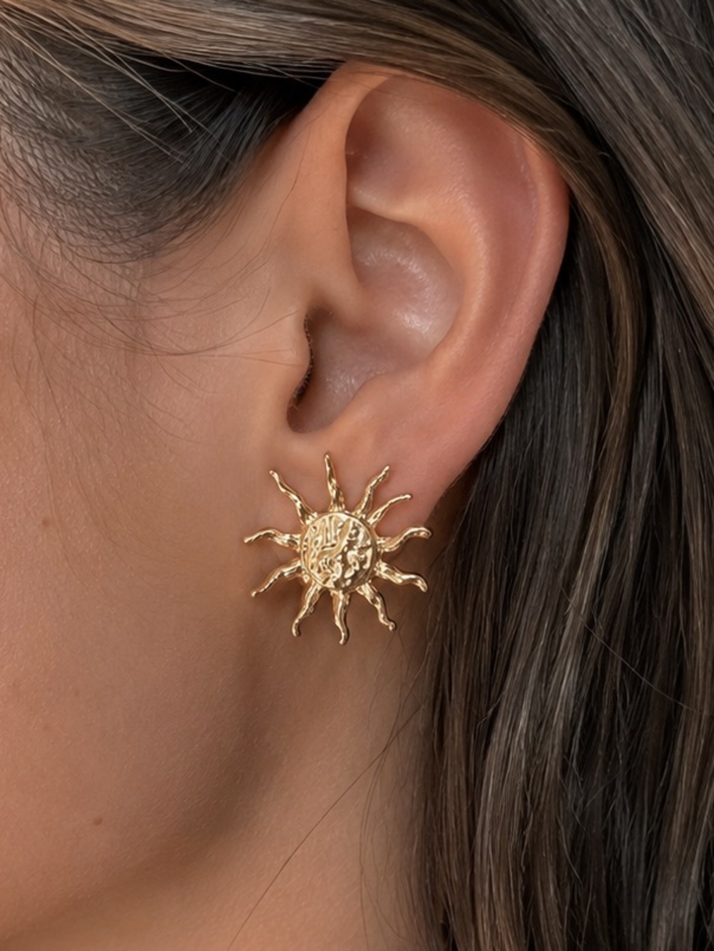 Gold Sun Statement Stud Earrings